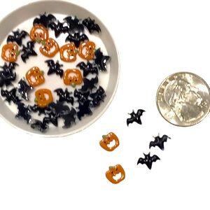 🎃🆕 Halloween Bat & Pumpkin Flat Back Nail Charms